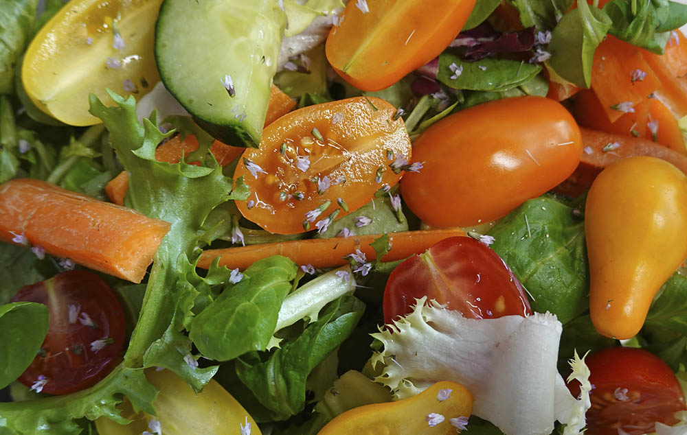 Chokolademynteblomster på salat